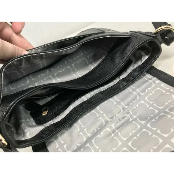 LIZ CLAIBORNE Black Faux Leather Crossbody Bag w Large Front Buckle - Picture 8 of 12